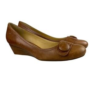 Ecco Durango Slip On Wedge Shoes Almond Toe Whiskey Leather Size 39 Comfort
